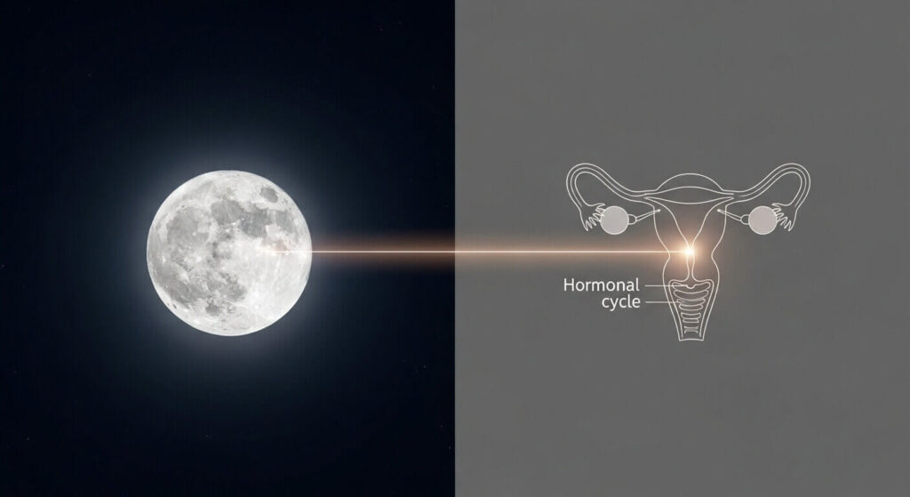 Full moon and menstrual cycle, does the moon affect periods, lunar cycle and menstruation, science of lunar cycles and hormones, E-E-A-T health, full moon and sleep, menstrual cycle synchronization, tidal force and human body