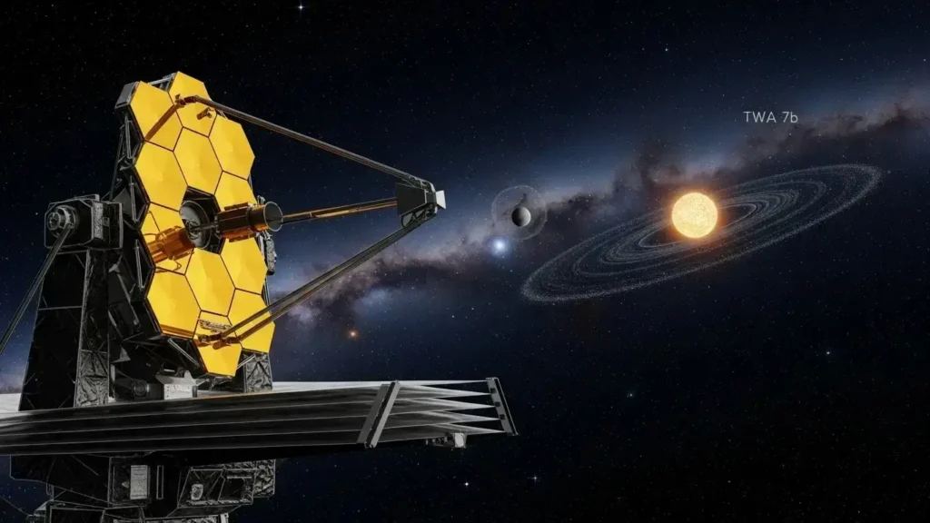 JWST exoplanet discovery methods, direct imaging exoplanets, transmission spectroscopy, MIRI coronagraph, TWA 7b discovery 2025, Alpha Centauri A planet candidate, NASA exoplanet hunt.