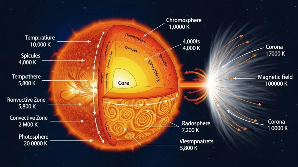 The Sun Facts, Sun Composition and Temperature, Solar System Star Role, Solar Cycle 25 Update 2026, Nuclear Fusion Process, Sun Size Comparison, Parker Solar Probe Findings, Coronal Mass Ejections (CMEs), Space Weather 2026.