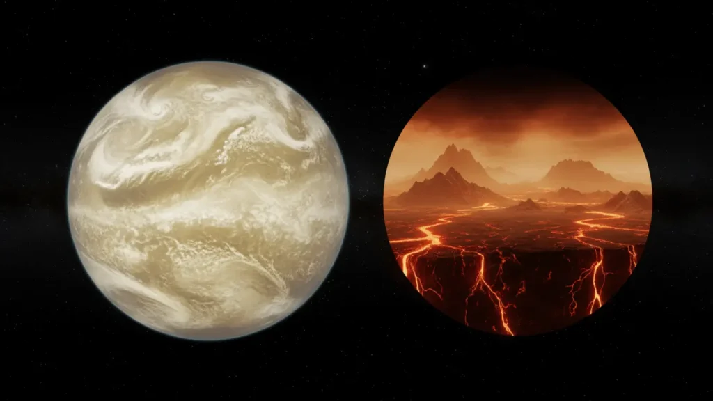 Venus planet facts, Venus atmosphere composition, retrograde rotation Venus, surface temperature of Venus, NASA Venus missions, DAVINCI mission, VERITAS mission, runaway greenhouse effect, sister planet Earth, Venus volcanoes