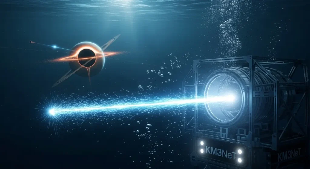 태양계 원시 블랙홀, 스티븐 호킹, 호킹 복사, 중성미자, KM3NeT, 우주 과학, 암흑 물질, 멀티메신저 천문학, 220 PeV, 유령 입자